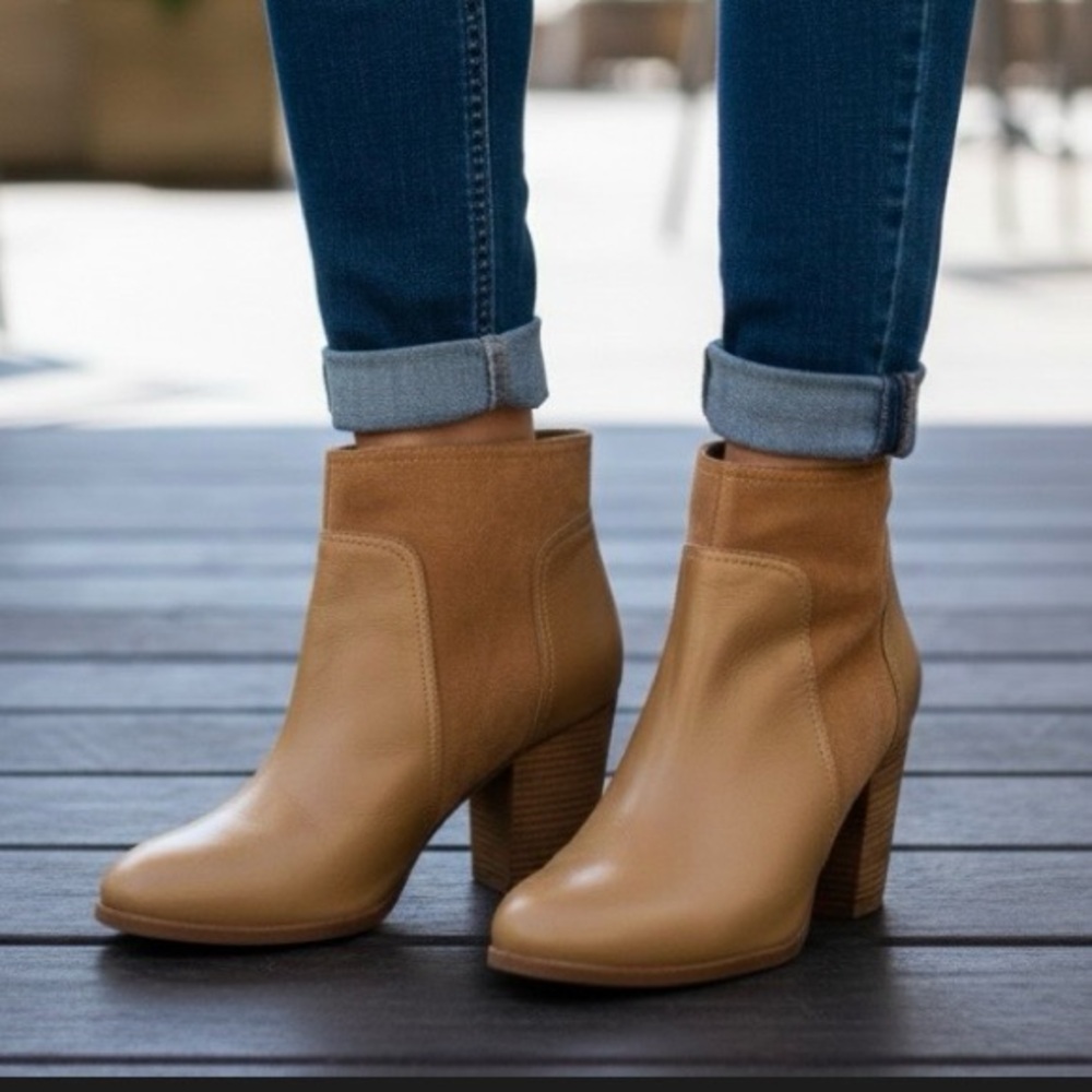 Kate Spade NY Luckie Tan Leather & Suede, Slip On Ankle Boots
